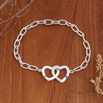 Alternate image for Sterling Silver Pendant Bracelet with Double Heart Design Bright Love
