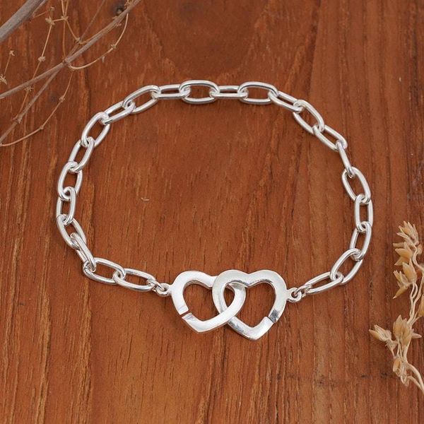 Alternate image for Sterling Silver Pendant Bracelet with Double Heart Design Bright Love