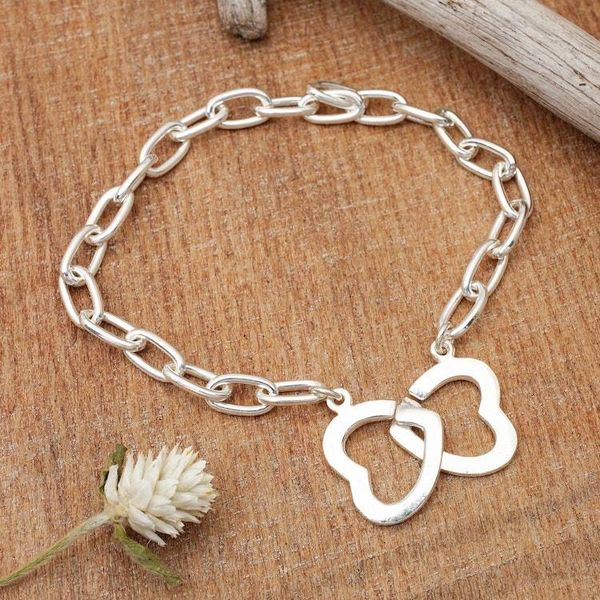 Alternate image for Sterling Silver Pendant Bracelet with Double Heart Design Bright Love