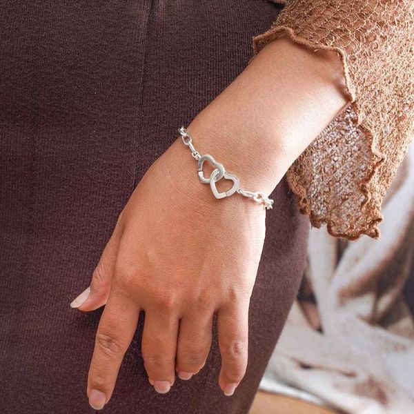 Alternate image for Sterling Silver Pendant Bracelet with Double Heart Design Bright Love