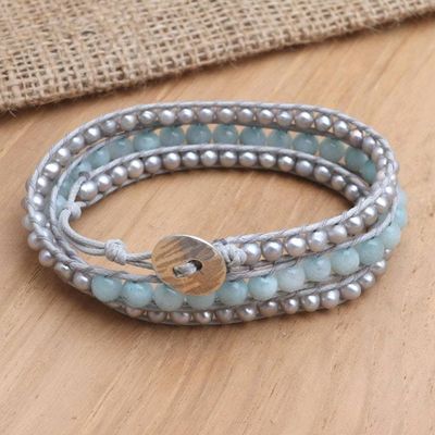 Primary image for Cultured Pearl and Beryl Wrap Bracelet First Day in Blue