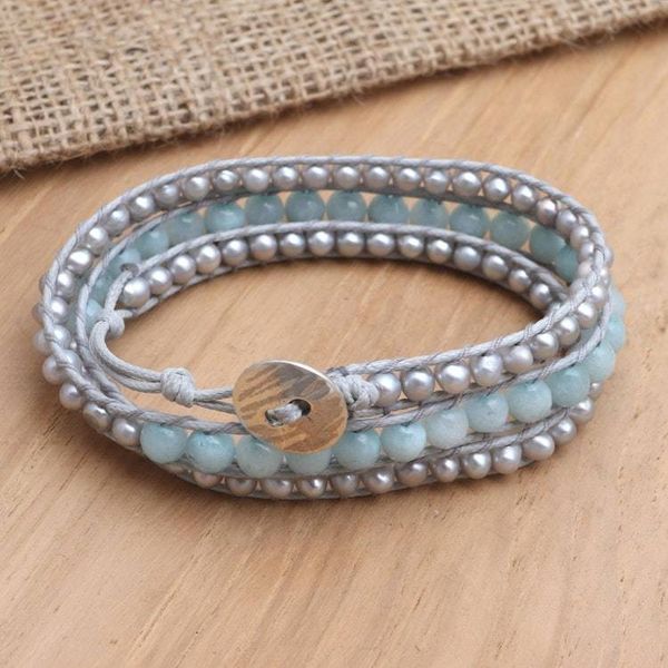 Alternate image for Cultured Pearl and Beryl Wrap Bracelet First Day in Blue