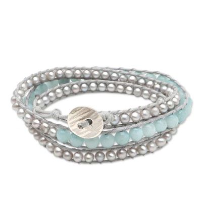 Alternate image for Cultured Pearl and Beryl Wrap Bracelet First Day in Blue