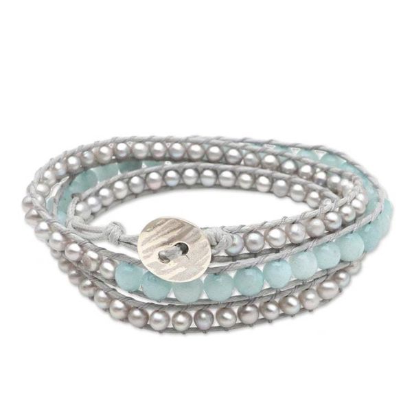 Alternate image for Cultured Pearl and Beryl Wrap Bracelet First Day in Blue