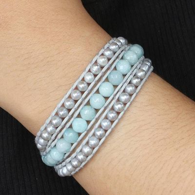 Alternate image for Cultured Pearl and Beryl Wrap Bracelet First Day in Blue