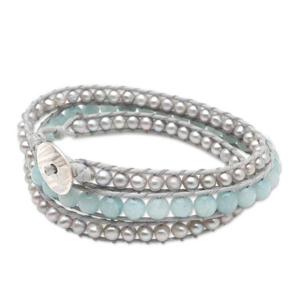 Alternate image for Cultured Pearl and Beryl Wrap Bracelet First Day in Blue