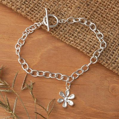 Alternate image for Sterling Silver Bracelet with Jasmine-Shaped Pendant Snowy Jasmine