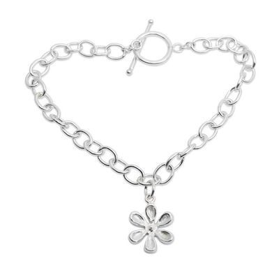 Alternate image for Sterling Silver Bracelet with Jasmine-Shaped Pendant Snowy Jasmine