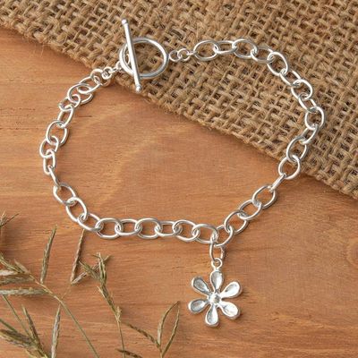 Alternate image for Sterling Silver Bracelet with Jasmine-Shaped Pendant Snowy Jasmine