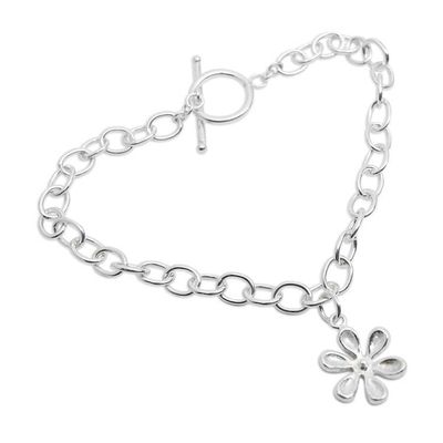 Alternate image for Sterling Silver Bracelet with Jasmine-Shaped Pendant Snowy Jasmine