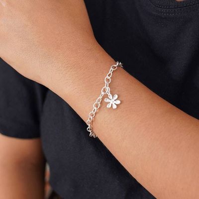 Alternate image for Sterling Silver Bracelet with Jasmine-Shaped Pendant Snowy Jasmine