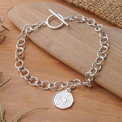 Alternate image for Inspirational Yin Yang-Themed Silver Pendant Bracelet Yin Yang Flair