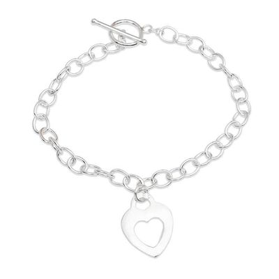 Alternate image for Sterling Silver Pendant Bracelet with Hollow Heart Motif Everlasting Loving