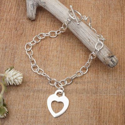 Alternate image for Sterling Silver Pendant Bracelet with Hollow Heart Motif Everlasting Loving