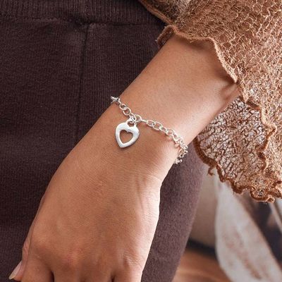 Alternate image for Sterling Silver Pendant Bracelet with Hollow Heart Motif Everlasting Loving