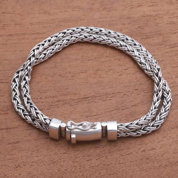 Alternate image for Combination-Finish Mens Sterling Silver Wheat Bracelet Wheat Twins