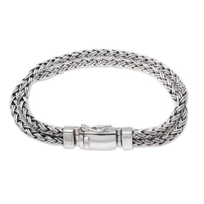 Alternate image for Combination-Finish Mens Sterling Silver Wheat Bracelet Wheat Twins