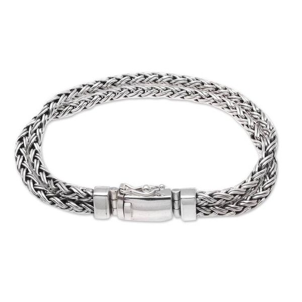 Alternate image for Combination-Finish Mens Sterling Silver Wheat Bracelet Wheat Twins