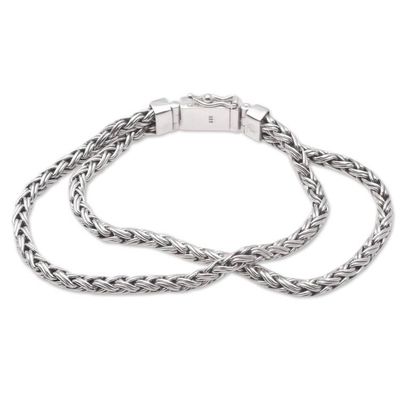 Alternate image for Combination-Finish Mens Sterling Silver Wheat Bracelet Wheat Twins