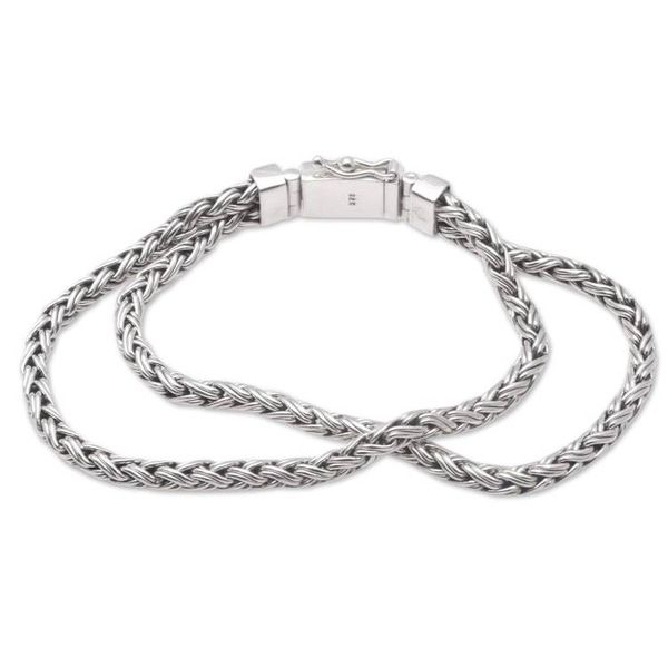 Alternate image for Combination-Finish Mens Sterling Silver Wheat Bracelet Wheat Twins