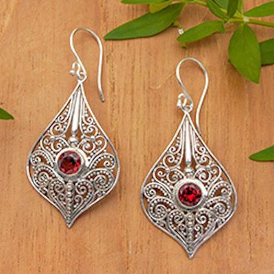 Primary image for Sterling Silver 925 Dangle Earrings with Faceted Garnets Shine On