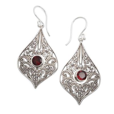 Alternate image for Sterling Silver 925 Dangle Earrings with Faceted Garnets Shine On