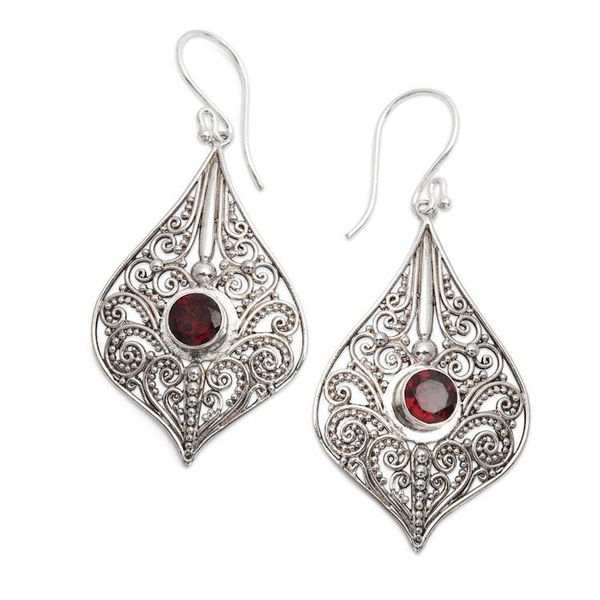 Alternate image for Sterling Silver 925 Dangle Earrings with Faceted Garnets Shine On