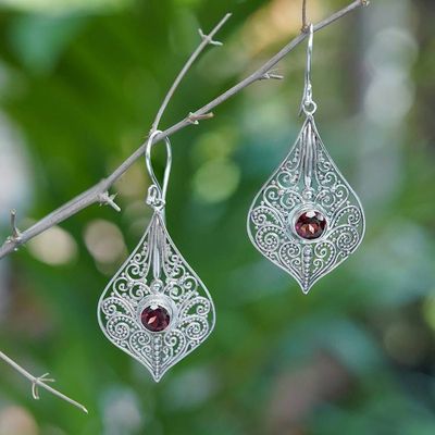 Alternate image for Sterling Silver 925 Dangle Earrings with Faceted Garnets Shine On