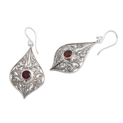 Alternate image for Sterling Silver 925 Dangle Earrings with Faceted Garnets Shine On