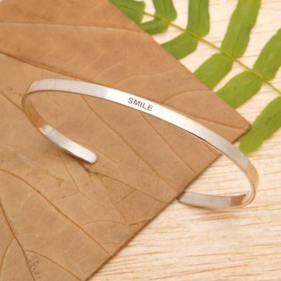 Primary image for Polished Minimalist Sterling Silver Smile Cuff Bracelet Your Smile