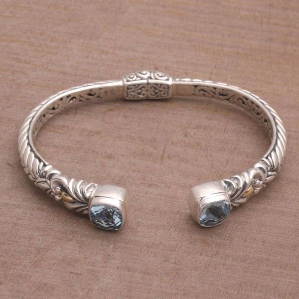 Alternate image for 18k Gold Accent Blue Topaz Cuff Bracelet from Bali Fashion Vine