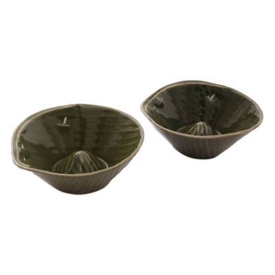 Alternate image for Green Handmade Ceramic Bowls Pair Rounded Bananas