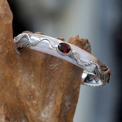 Primary image for Sterling Silver and Garnet Cuff Bracelet with Snake Motif Baby Viper