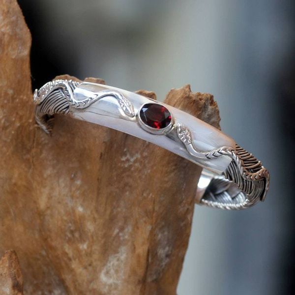 Alternate image for Sterling Silver and Garnet Cuff Bracelet with Snake Motif Baby Viper