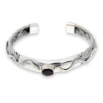 Alternate image for Sterling Silver and Garnet Cuff Bracelet with Snake Motif Baby Viper