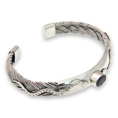 Alternate image for Sterling Silver and Garnet Cuff Bracelet with Snake Motif Baby Viper