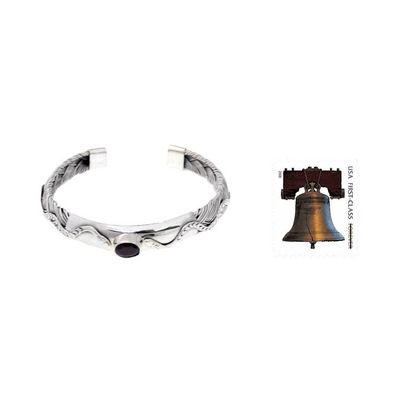 Alternate image for Sterling Silver and Garnet Cuff Bracelet with Snake Motif Baby Viper