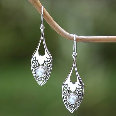 Primary image for Sterling Silver Cultured Pearl Dangle Earrings Indonesia Catch the Moon