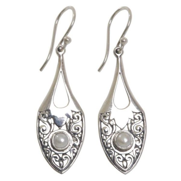 Alternate image for Sterling Silver Cultured Pearl Dangle Earrings Indonesia Catch the Moon