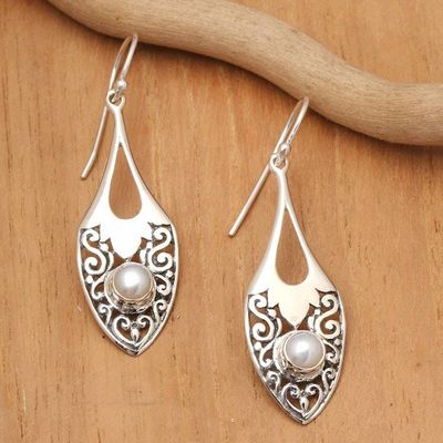 Alternate image for Sterling Silver Cultured Pearl Dangle Earrings Indonesia Catch the Moon