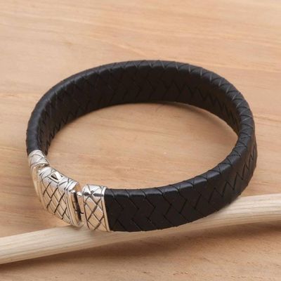 Primary image for Black Leather and Sterling Silver Mens Bracelet Adaptation