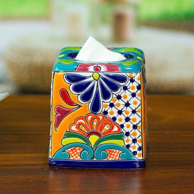Primary image for Handcrafted Talavera Hacienda Ceramic Tissue Box Cover Classic Convenience