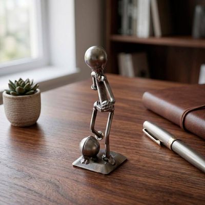 Alternate image for Abstract Recycled Metal Figurine of Soccer Player with Ball Strike a Goal