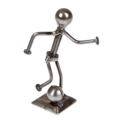 Alternate image for Abstract Recycled Metal Figurine of Soccer Player with Ball Strike a Goal