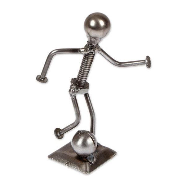 Alternate image for Abstract Recycled Metal Figurine of Soccer Player with Ball Strike a Goal