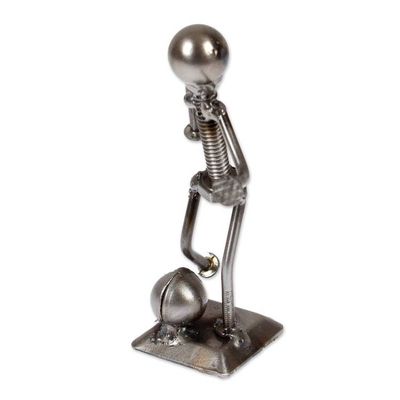 Alternate image for Abstract Recycled Metal Figurine of Soccer Player with Ball Strike a Goal