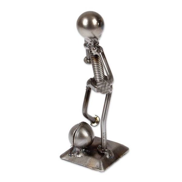 Alternate image for Abstract Recycled Metal Figurine of Soccer Player with Ball Strike a Goal