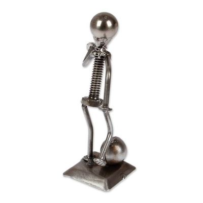 Alternate image for Abstract Recycled Metal Figurine of Soccer Player with Ball Strike a Goal