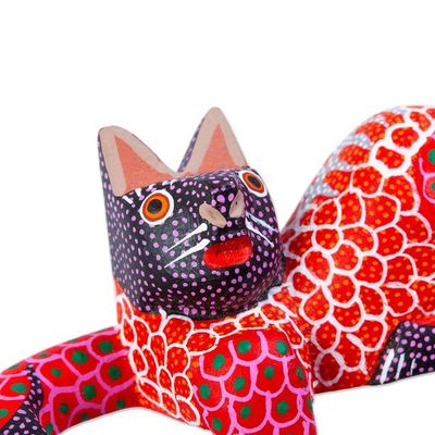 Alternate image for Mexican Wood Alebrije Figurine Lounging Cat in Red
