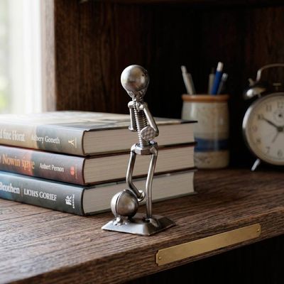 Alternate image for Abstract Recycled Metal Figurine of Soccer Player with Ball Strike a Goal